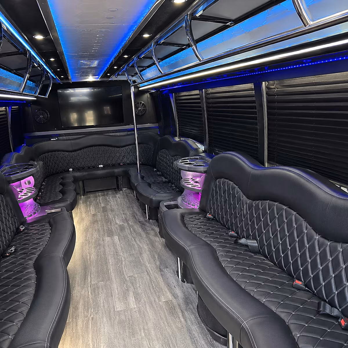 Interior of a party bus rental serving Edison